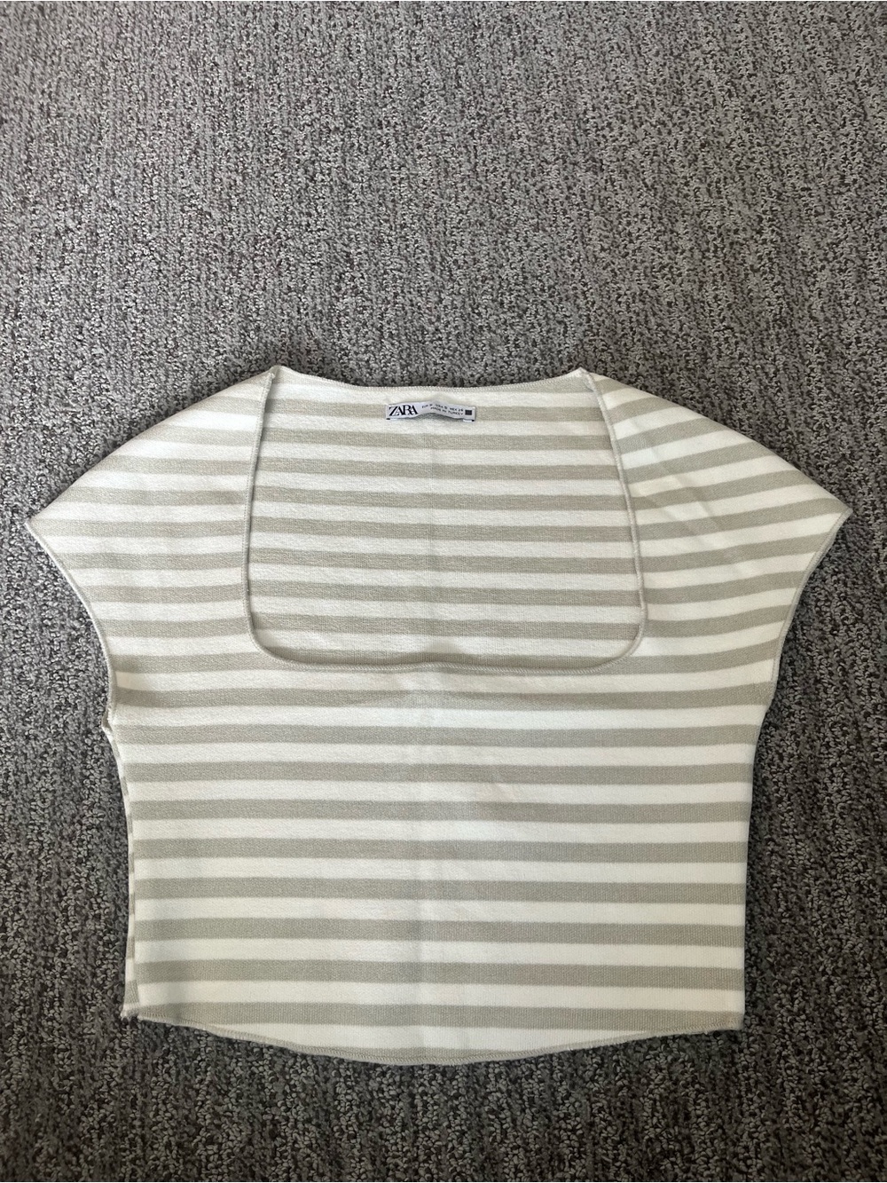 Zara Cream & Light Gray Striped Square Neck Top
